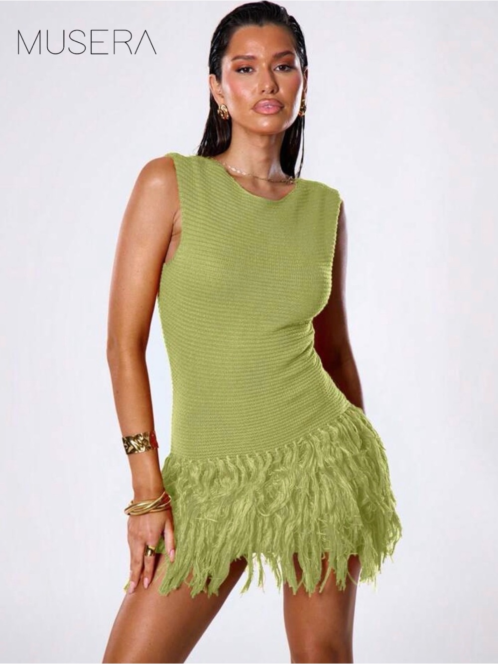 Musera Lime Fringe Mini Dress